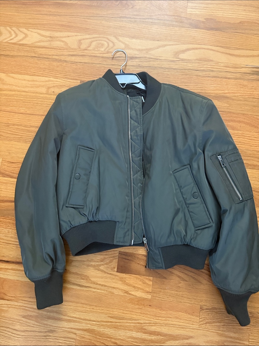 Zara Cropped Bomber Jacket in Olive